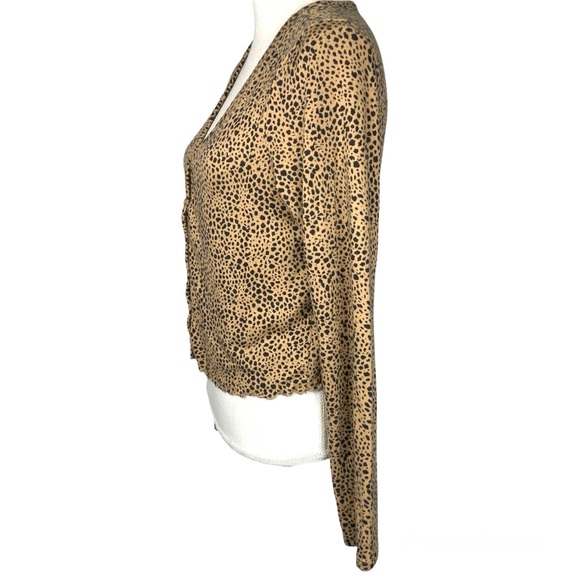 American Eagle Women’s Cardigan Sweater Medium Animal Print Tan Black Vneck - Picture 6 of 7